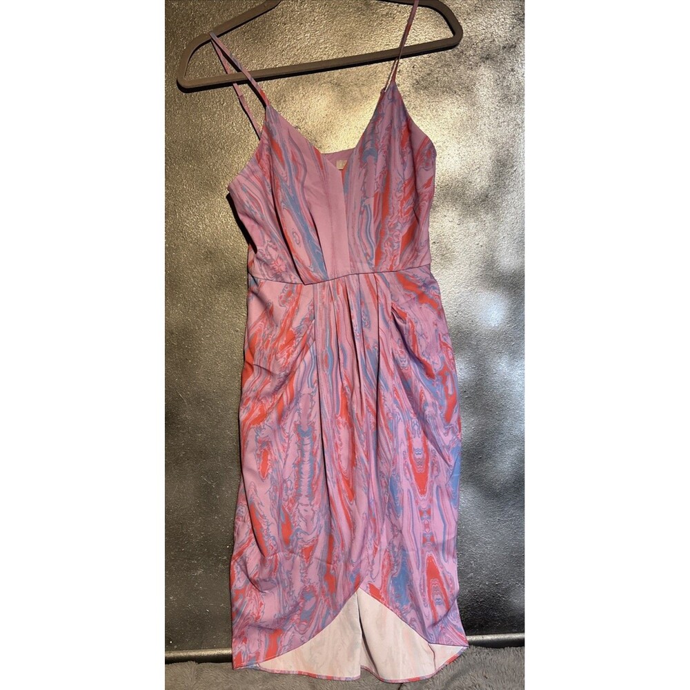 Chelsea28 Multicolor Abstract Hi-Low Sleeveless V-Neck Layered Dress Zip Size XS